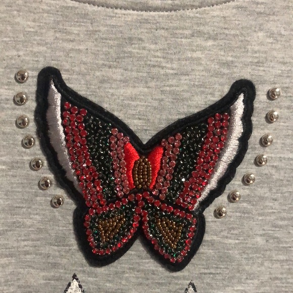 Maje Talia Butterfly Embellished Gray Sweatshirt - Picture 4 of 10